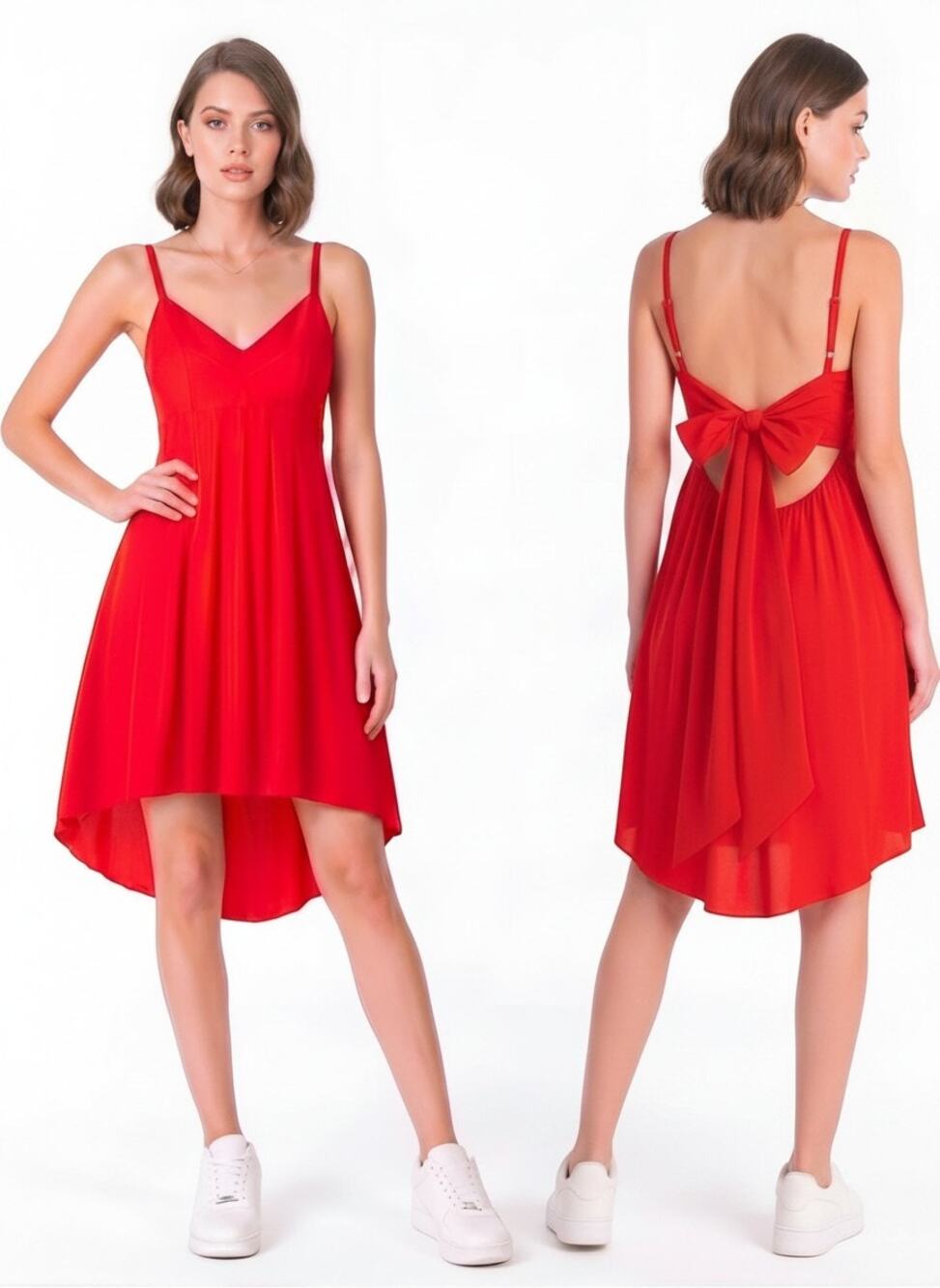 Amanda Uprichard Red High Low Mini Dress Open Back Bow Size S
